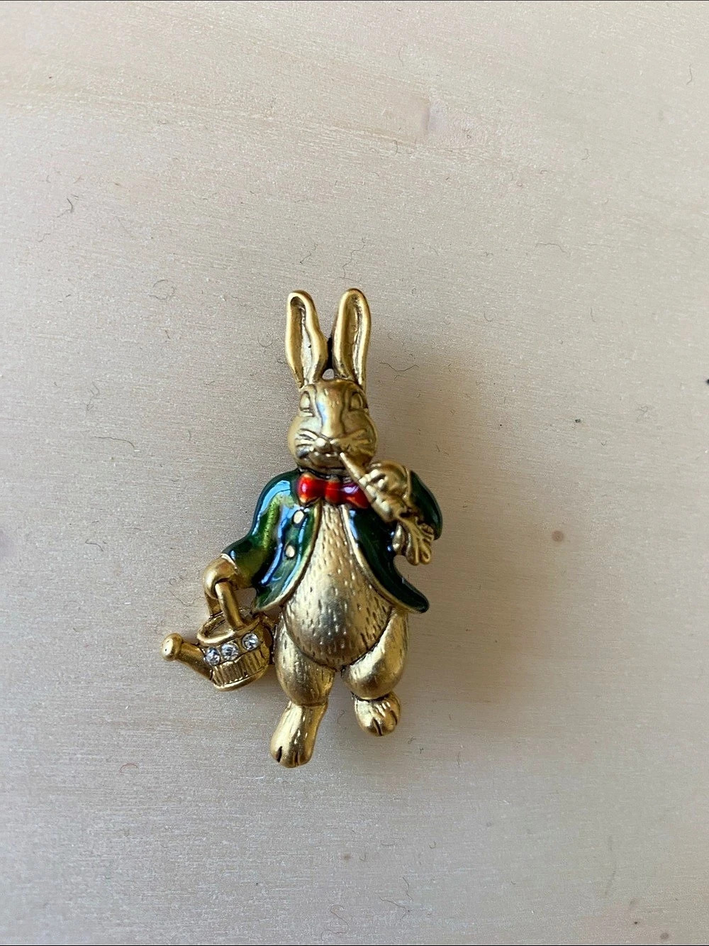 Danecraft Gardening Rabbit with Watering Can Brooch Gold & Green